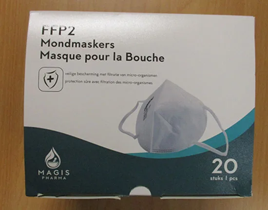 Maschera filtro antiparticolato «FFP2 Mondmaskers Masques pour la Bouche» — foto 1 dell'alert A12/01751/21