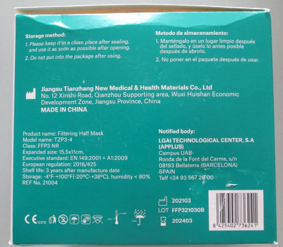 Maschera filtro antiparticolato «Filtering Half Mask FFP3NR» — foto 4 dell'alert A12/02995/23