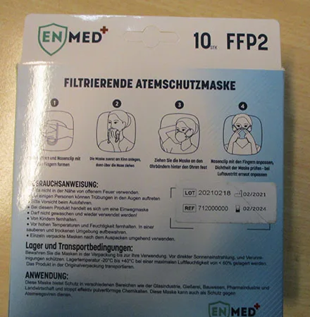 Maschera filtro antiparticolato «Filtrierende atemschutzmaske FFP2 NR» — foto 2 dell'alert A12/01835/21