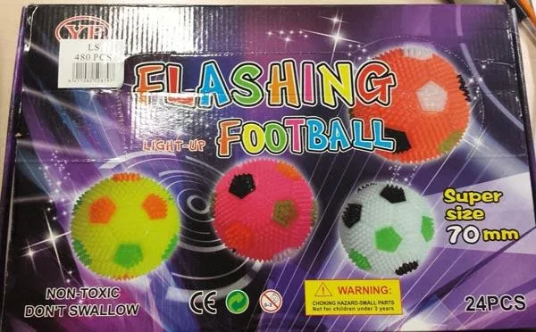 Palla di plastica con punte «FLASHING SPIKY BALL and FLASHING FOOTBALL» (YF)