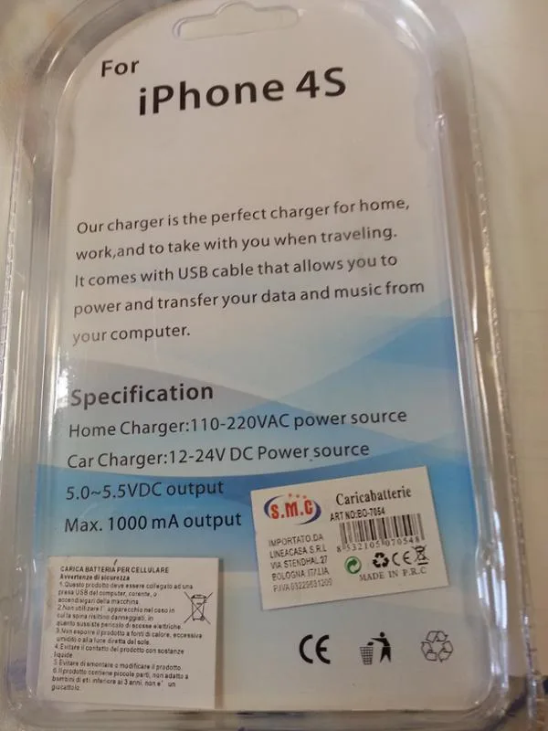 Caricabatterie per telefono cellulare «For iPhone 4S (NOT ORIGINAL PRODUCT)» — foto 2 dell'alert A12/0621/13