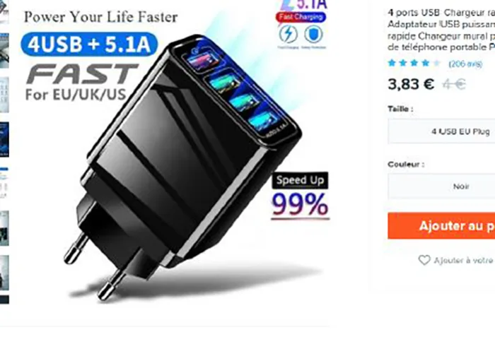 Caricabatterie USB e adattatore da viaggio «Four-port rapid 5.1A USB charger - high-powered USB adaptor - rapid charger - mains char…» — foto 3 dell'alert A12/00432/21