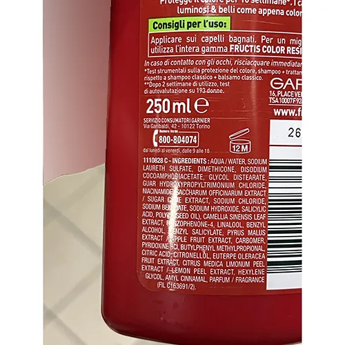 Shampoo «FRUCTIS SHAMPOO FORTIFICANTE COLOR RESIST» — foto 4 dell'alert A12/01241/24