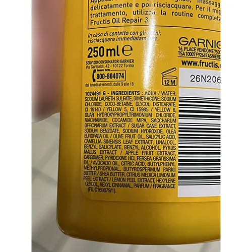 Shampoo «FRUCTIS SHAMPOO FORTIFICANTE OIL REPAIR 3» — foto 4 dell'alert A12/01232/24