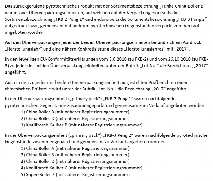 Fuochi d'artificio «Funke China-Böller B» — foto 8 dell'alert A12/00290/20