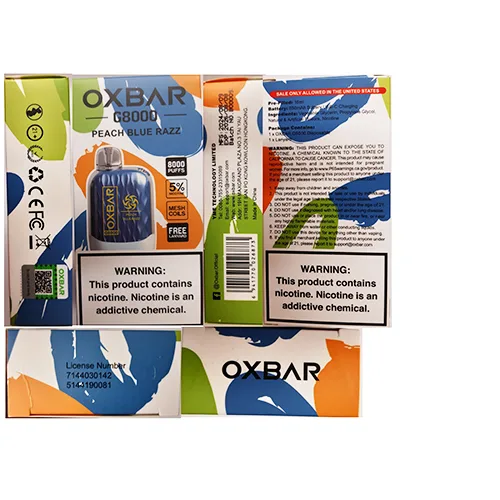 Sigaretta elettronica monouso «G8000 5% Nicotine -  PEACH BLUE RAZZ» (OXBAR)