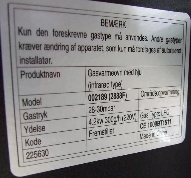 Riscaldatore a gas portatile &amp;#13; &amp; #13; «Gasvarmeovn med hjul (infrared type)» (Harboe Trading)