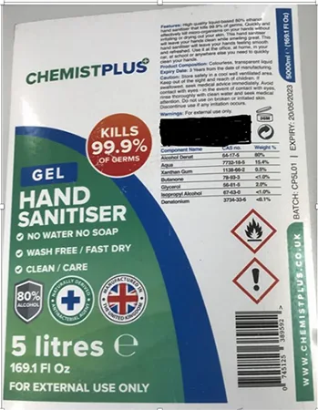 Disinfettante per le mani «Gel Hand Sanitiser» — foto 1 dell'alert A12/01596/20