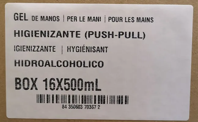 Disinfettante per le mani «Gel Higienizante de manos/ Gel Hygiénisant pour les mains / Gel Igienizzante per le mani» — foto 3 dell'alert A12/01010/20