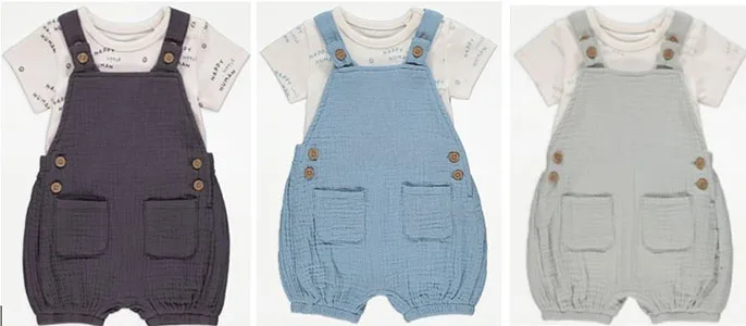 Set di abbigliamento per bambini «George Babywear 2 Piece Short Dungaree Set in Charcoal, Green and Turquoise» (George)