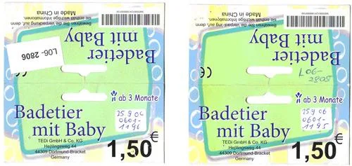 Giocattoli di plastica per bambini – "Badetier mit Baby – ab 3 Monate" (Animali per il bagno con bambino – a partire da 3 mesi) (TEDI GmbH &amp; Co KG)
