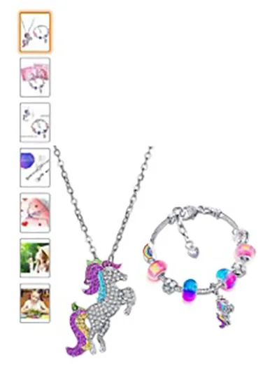 Bracciale con ciondolo «Glitzerndes Einhorn-Armband-Halsketten-Set mit glitzernden Kristallen, mit Grußkarte, Ge…» — foto 4 dell'alert INFO/00024/22