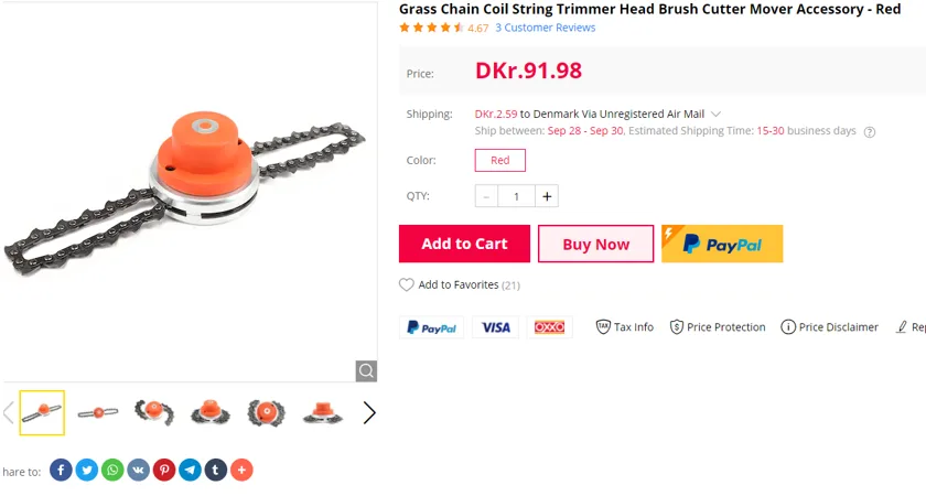 Attacco di taglio a falda per spazzole «Grass Chain Coil String Trimmer Head Bruch Cutter Mover Accessory» — foto 1 dell'alert A12/01442/20