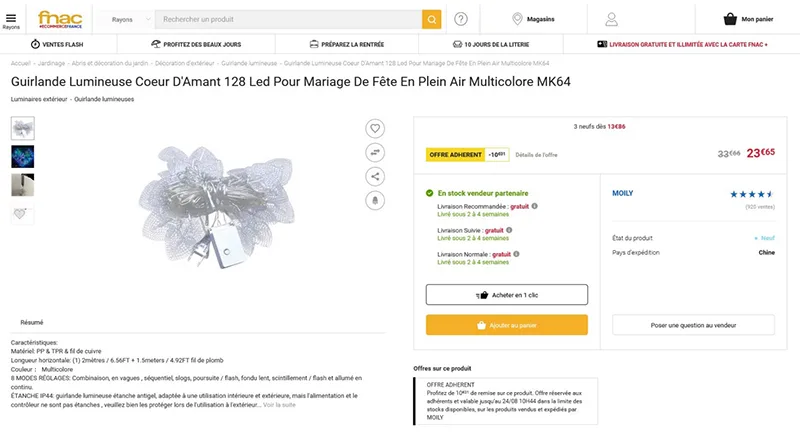 Catena di illuminazione «Guirlande Lumineuse Coeur D'Amant 128 Led Pour Mariage De Fête En Plein Air Multicolore …» — foto 4 dell'alert A12/00220/22