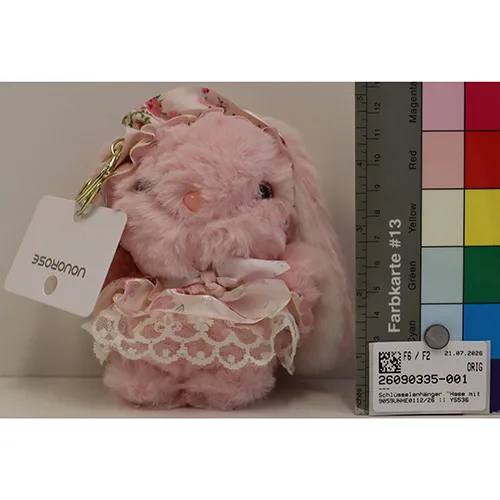 Portachiavi con giocattolo morbido «Hase mit Kleid» (UOUOROSE)