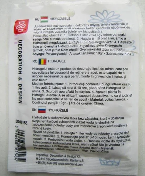 Perle assorbenti ad acqua «HIDROZSELÉ / HIDROGEL ('Hydro-gel')» — foto 2 dell'alert A12/1654/16