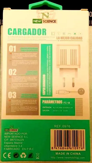 Caricabatterie USB «HIGH QUALITY CHARGER (CARGADOR)» — foto 2 dell'alert A12/01589/23