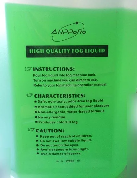 Liquido per macchine che producono nebbia artificiale «HIGH QUALITY FOG LIQUID» — foto 2 dell'alert A12/0012/16