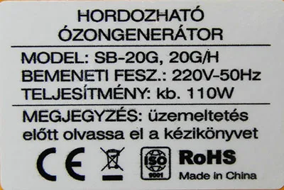 Generatore di ozono portatile «HORDOZHATÓ ÓZONGENERÁTOR» — foto 5 dell'alert A12/01720/22
