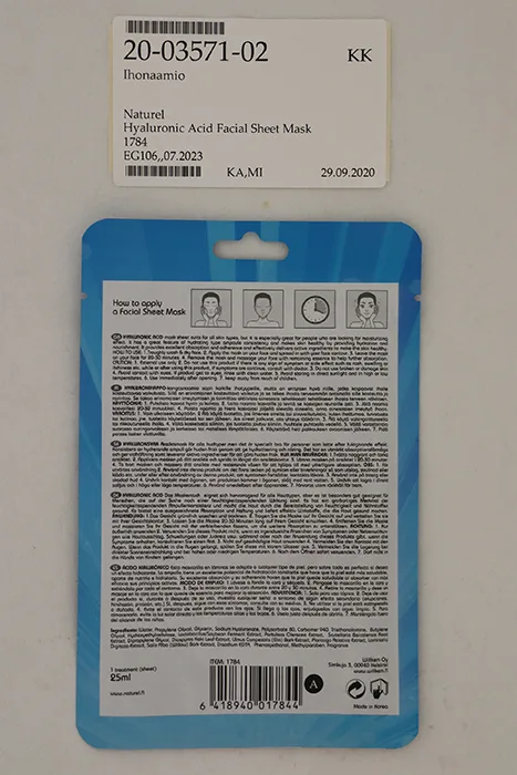 Maschera per la pulizia del viso «Hyaluronic Acid Facial Sheet Mask» — foto 2 dell'alert A12/01728/20