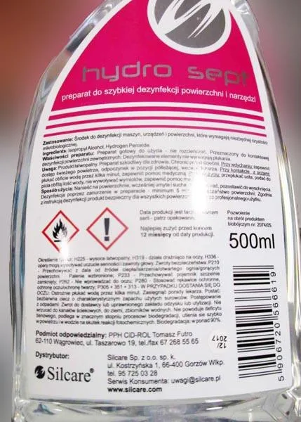 Disinfettante per superfici e utensili «Hydro sept» — foto 2 dell'alert A12/1992/18