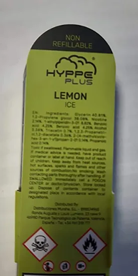 Sigaretta elettronica usa e getta «Hyppe Plus 20 mg/ml nicotine 1.6 ml volume» — foto 2 dell'alert A12/00340/22