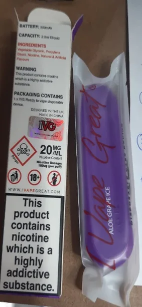 Sigaretta elettronica usa e getta «IVG Bar 20mg/ml 2ml» — foto 2 dell'alert A12/01872/21