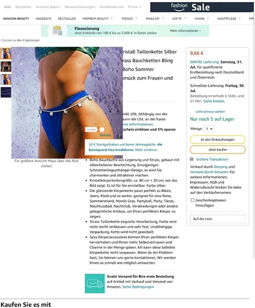Catena in vita «IYOU Glänzend Kristall Taillenkette Silber Schmetterling Strass Bauchketten Bling Nachtc…» — foto 5 dell'alert INFO/00056/22