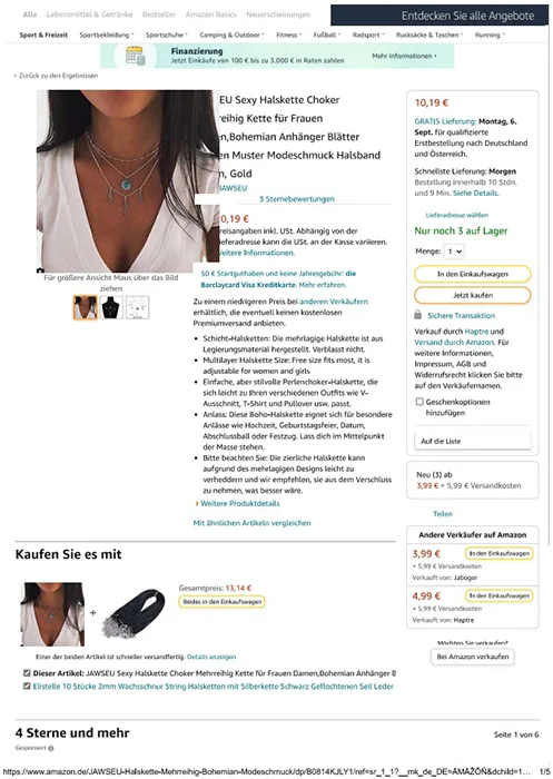 Collana «JAWSEU Sexy Halskette Choker Mehrreinig Kette für Frauen Damen Bohemian Anhänger Blatter…» — foto 5 dell'alert INFO/00041/22
