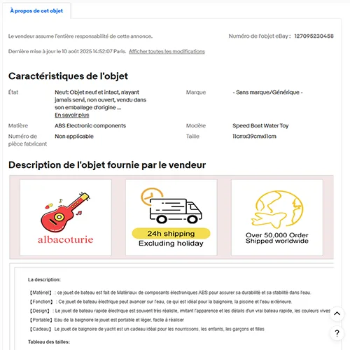 Giocattolo da bagno «Jouet de bateau rapide électrique pour enfants, modèle de bateau, cadeau»