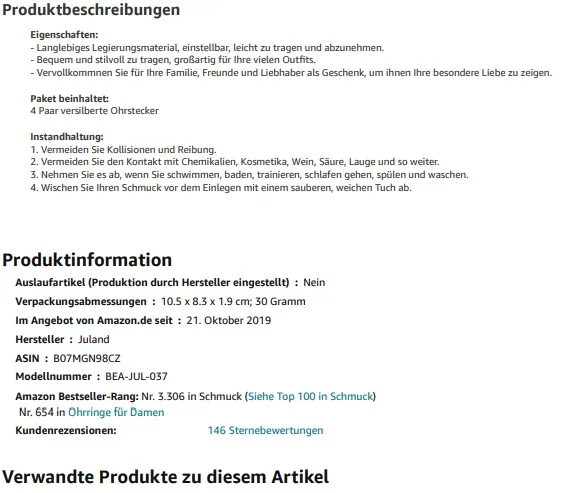 Set di orecchini «Juland 4 Paare Hohle Lotusblume Ohrringe Zurück Manschetten Jacke Ohrringe Crystal Simpl…» — foto 5 dell'alert INFO/00064/22