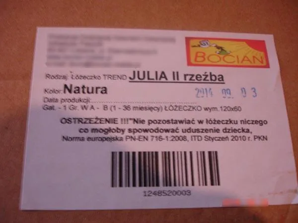 Lettino per bambini «JULIA II rzežba, NATURA» (Bocian)