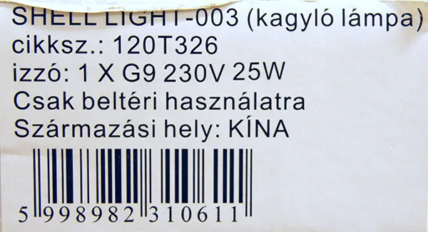 Lampada da parete portatile «kagyló lámpa / Shell Light» — foto 4 dell'alert A11/00094/22