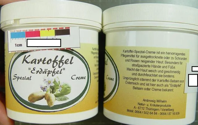 Crema per la pelle &amp; #13; &amp; #13; «Kartoffel "Erdäpfel" Spezial Crème - special potato cream.»