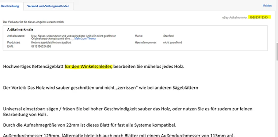 Lama circolare per sega «Kettensägeblatt 120 mm für Winkelschleifer beworben» — foto 3 dell'alert A12/01001/22