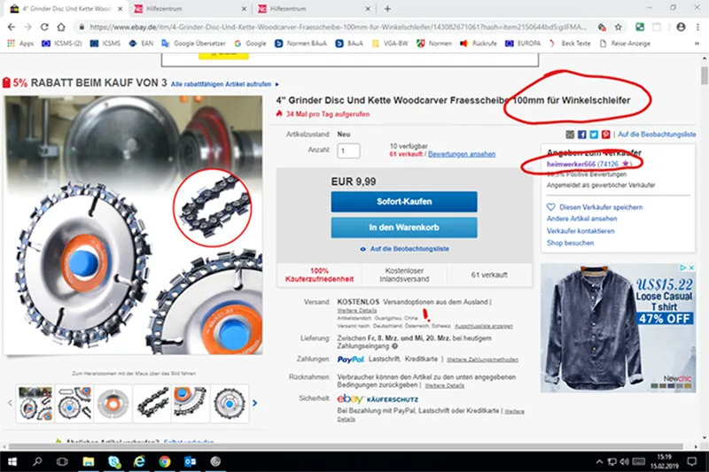 Lama circolare per sega «Kettensägeblatt für Winkelschleifer beworben»