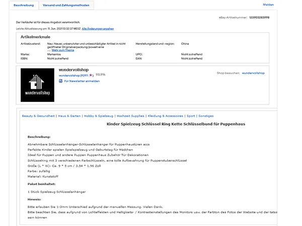 Sonaglio giocattolo «Kinder Spielzeug Schlüssel Ring Kette Schlüsselbund für Puppenhaus» — foto 3 dell'alert A12/00170/22