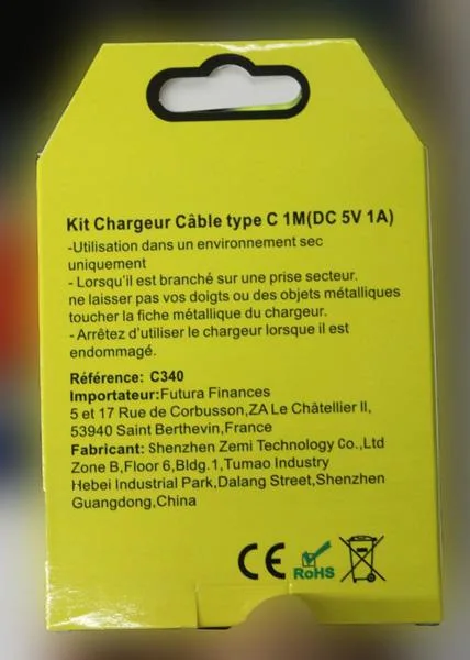 Kit caricabatterie «Kit chargeur câble type C 1M (DC 5V 1A)» — foto 3 dell'alert A12/1531/18