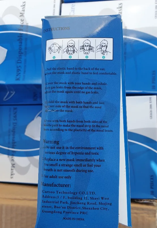 Maschera filtro antiparticolato «KN95 Disposable Face Mask» — foto 2 dell'alert INFO/00078/20