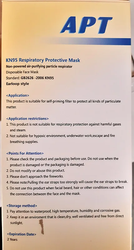 Maschera filtro antiparticolato «KN95 Respirator mask» — foto 1 dell'alert A12/01055/20