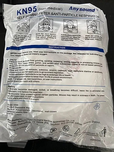Maschera filtro particella «KN95 Self-Priming Filter & Anti Particle Respirator - 10 masks' pack» — foto 2 dell'alert A12/00944/21