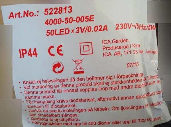 Catena di illuminazione «Kopplingsbart Istappsslinga» — foto 2 dell'alert A11/0093/16
