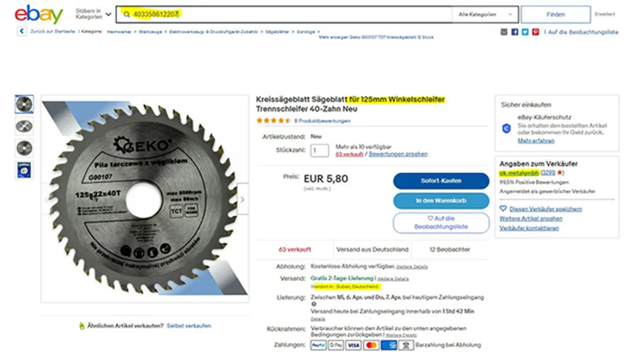 Lama circolare per sega «Kreissägeblatt für Winkelschleifer beworben» (Geko)