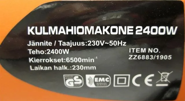 Smerigliatrice angolare «KULMAHIOMAKONE 2400W (angle grinder)» — foto 1 dell'alert A12/1335/13
