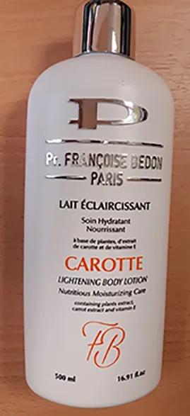 Latte alleggerente della pelle «Lait éclaircissant Soin Hydratant Nourrissant CAROTTE» — foto 2 dell'alert A12/00041/22
