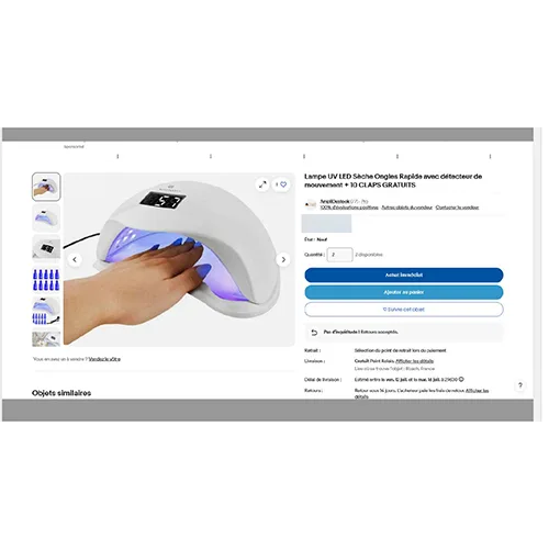 Lampada UV del chiodo «Lampe UV Led Sèche ongle rapide avec détecteur de mouvements + 10 claps gratuits» — foto 2 dell'alert SR/01608/25