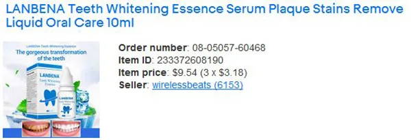 Siero sbiancante dell'essenza dei denti «Lanbena Teeth Whitening Essense Serum Plaque Stains Remove Liquid Oral Care 10ml» — foto 2 dell'alert A12/01908/20