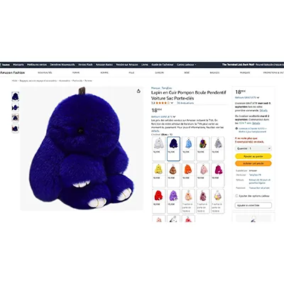 Portachiavi «Lapin en Cuir Pompon Boule Pendentif Voiture Sac Porte-clés»