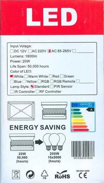 Luce di inondazione «LED FLOOD LIGHT 20W» — foto 2 dell'alert A12/1464/16