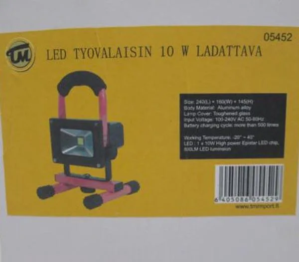 Luce di inondazione a LED «LED työvalaisin 10W ladattava ('10W LED rechargeable work light')» (TM)